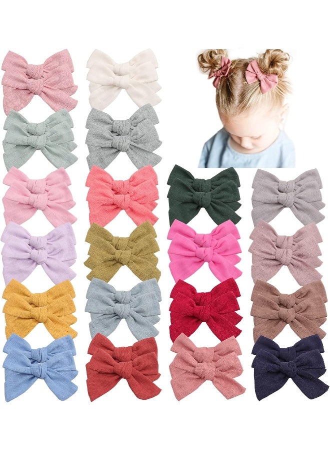 Oaoleer 40Pcs 3.5Inch Hair Bows Clips for Baby Girls, Oaoleer Neutral Linen Pigtail Bows Double Bun Ponytail Bow Hair Barrettes Accessories for Babies Infant Toddlers Kids in Pairs - Image 1