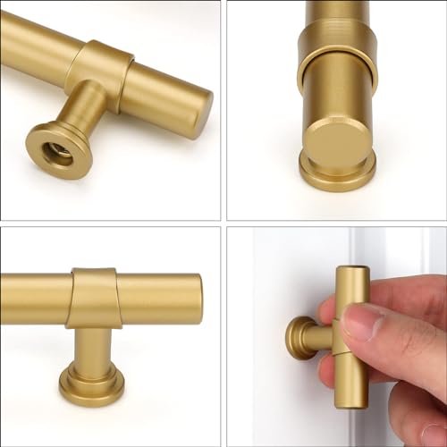 LONTAN 12 Pack Gold Cabinet Knobs Matte Gold Kitchen Cabinet Knobs for Dresser Drawers Brushed Gold T-bar Hardware for Dresser Bathroom,Zinc Alloy Base - Image 3