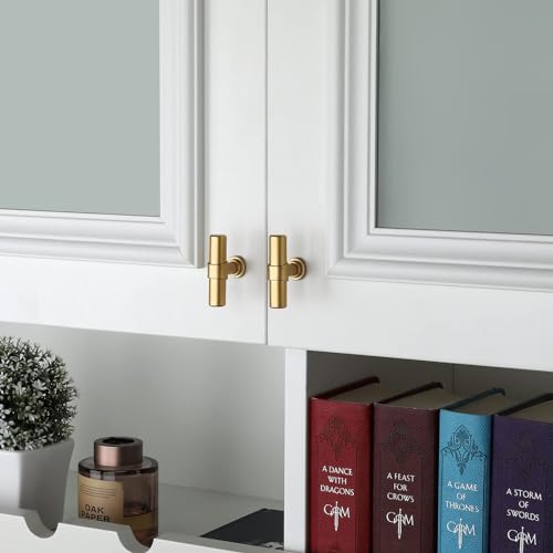 LONTAN 12 Pack Gold Cabinet Knobs Matte Gold Kitchen Cabinet Knobs for Dresser Drawers Brushed Gold T-bar Hardware for Dresser Bathroom,Zinc Alloy Base - Image 5