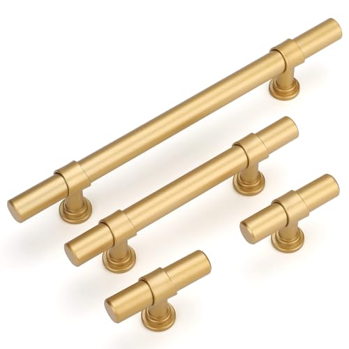 LONTAN 12 Pack Gold Cabinet Knobs Matte Gold Kitchen Cabinet Knobs for Dresser Drawers Brushed Gold T-bar Hardware for Dresser Bathroom,Zinc Alloy Base - Image 4