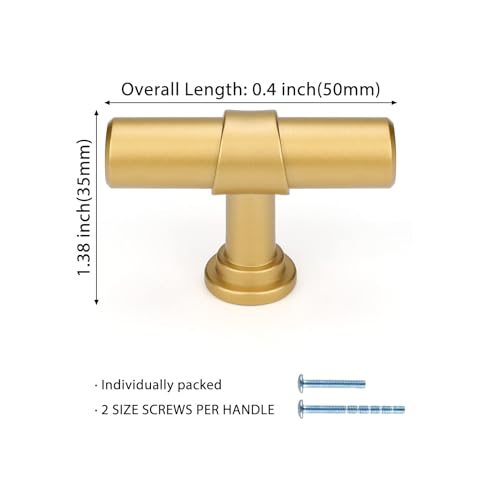 LONTAN 12 Pack Gold Cabinet Knobs Matte Gold Kitchen Cabinet Knobs for Dresser Drawers Brushed Gold T-bar Hardware for Dresser Bathroom,Zinc Alloy Base - Image 2