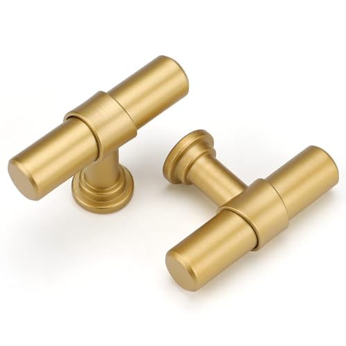 LONTAN 12 Pack Gold Cabinet Knobs Matte Gold Kitchen Cabinet Knobs for Dresser Drawers Brushed Gold T-bar Hardware for Dresser Bathroom,Zinc Alloy Base - Image 1