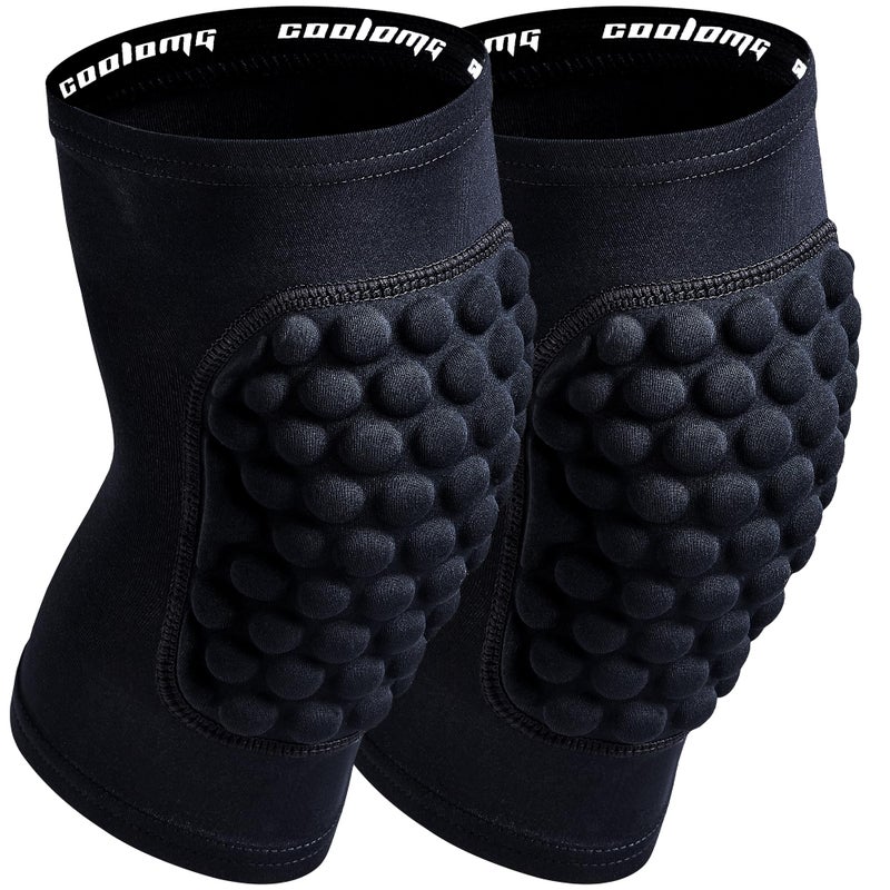 COOLOMG Basketball Knee Pad for Kids Youth Adult, Compression Anti-slip Knee Sleeve for Volleyball Football, Sports Knee Protector (1 Pair) Black L - Image 1