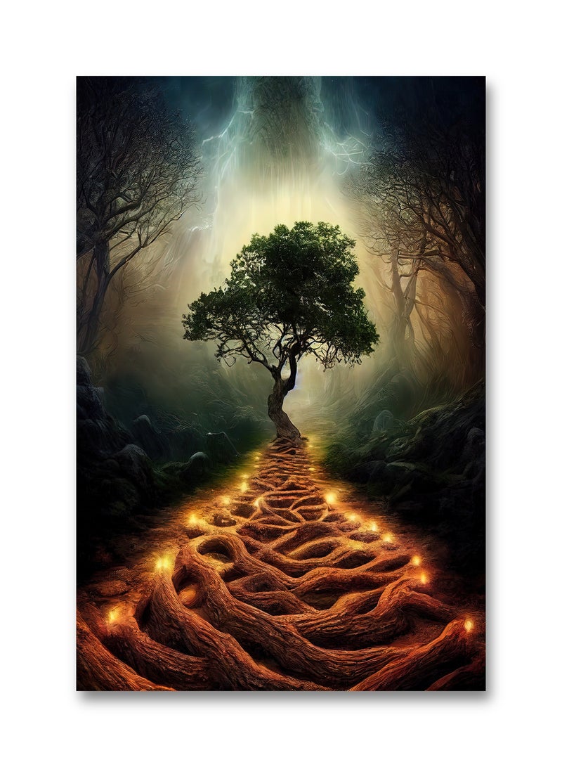 مودكلاس لوحة حائط كانفس بإطار خشبي تصميم شجرة - Image 2