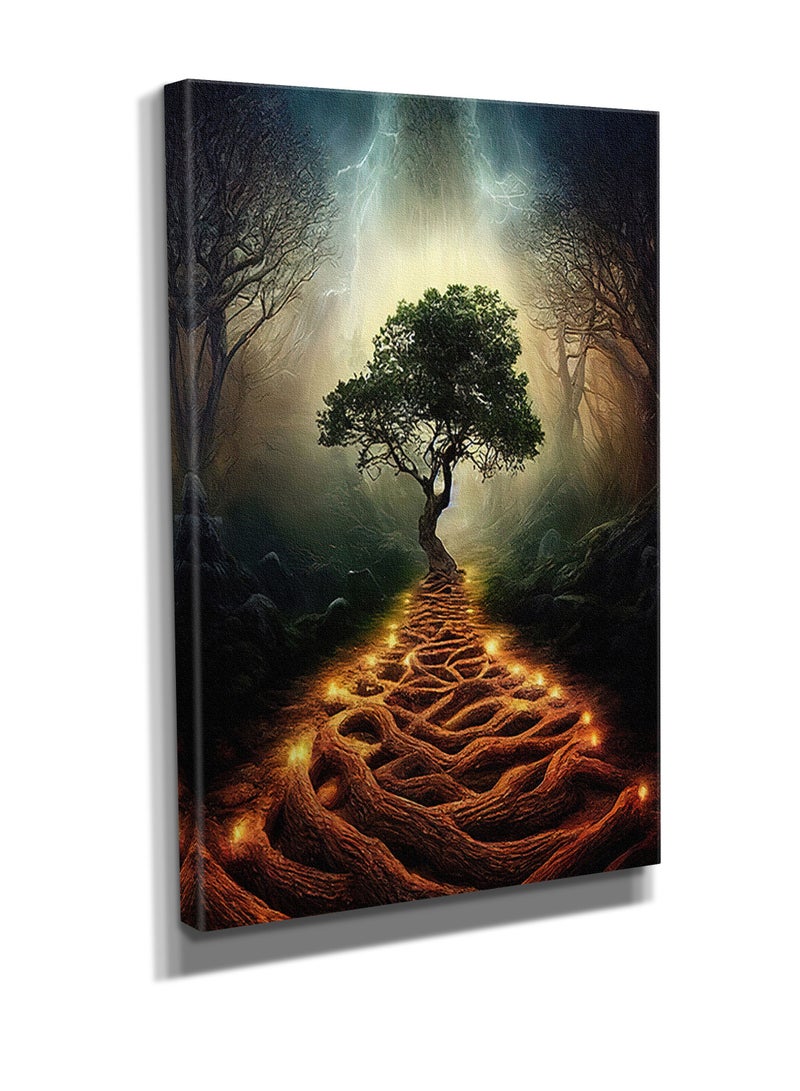 مودكلاس لوحة حائط كانفس بإطار خشبي تصميم شجرة - Image 3