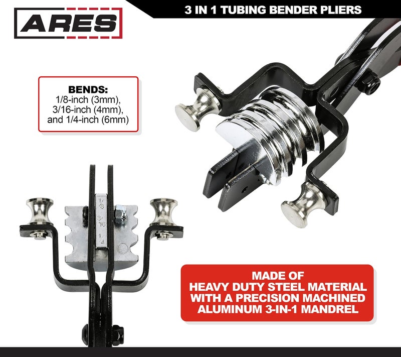 ARES 10024-3-in-1 Small Range Tubing Bender Pliers - Easily Make 90 Degree Bends in Brass, Copper, Steel, Stainless and Aluminum - Works for 1/8-Inch, 3/16-Inch, and 1/4-Inch Tubing - Image 3