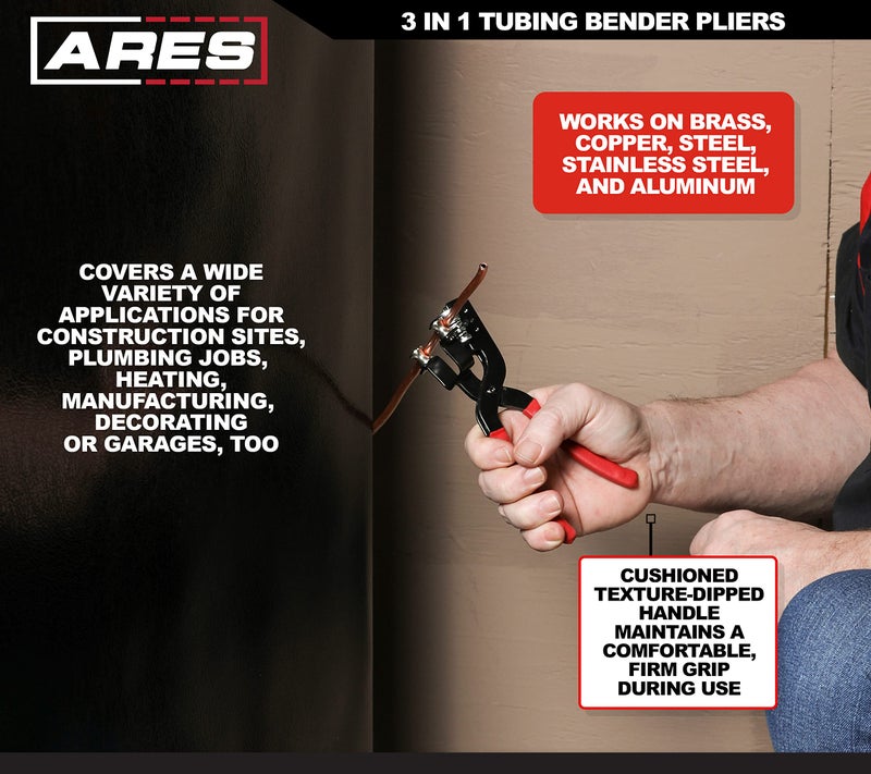 ARES 10024-3-in-1 Small Range Tubing Bender Pliers - Easily Make 90 Degree Bends in Brass, Copper, Steel, Stainless and Aluminum - Works for 1/8-Inch, 3/16-Inch, and 1/4-Inch Tubing - Image 4