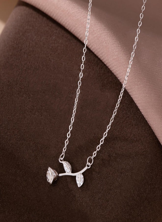 Reffeer Solid 925 Sterling Silver Rose Flower Necklace Chain for Women Teen Girls CZ Flower Pendant Necklace Choker (A-Silver) - Image 4
