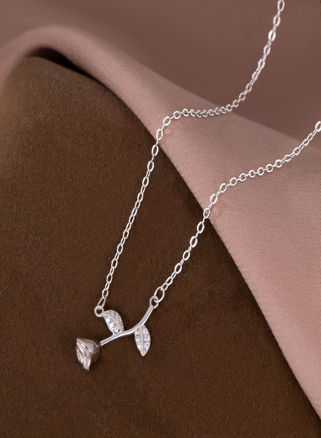 Reffeer Solid 925 Sterling Silver Rose Flower Necklace Chain for Women Teen Girls CZ Flower Pendant Necklace Choker (A-Silver) - Image 5