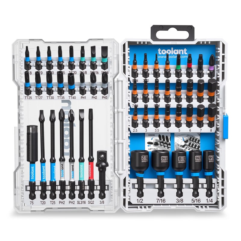 toolant Impact Driver Bit Set,52-Piece S2 Steel Screwdriver Bit Set,Hex,Torx,Phillips,Slotted,Square Bits and Nut Driver with Case - Image 1