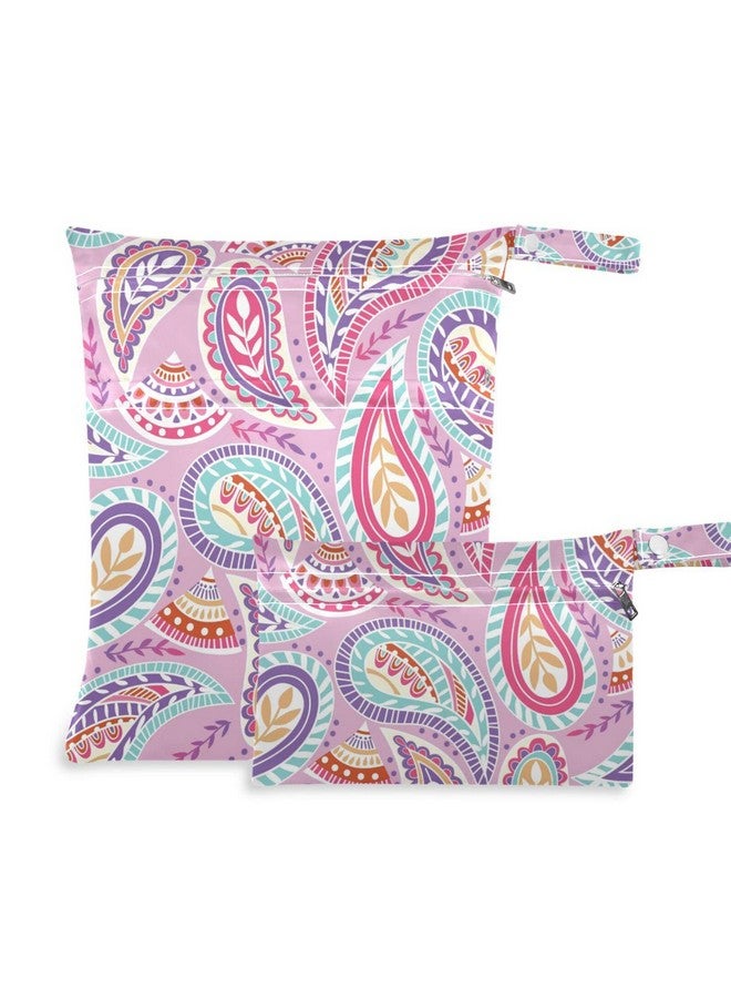 Kigai 2pcs Pink Paisley Wet Dry Bags,Waterproof Reusable Cloth Diaper Wet Dry Bags for Travel,Diapers,Dirty Gym Clothes and Toiletries - Image 1