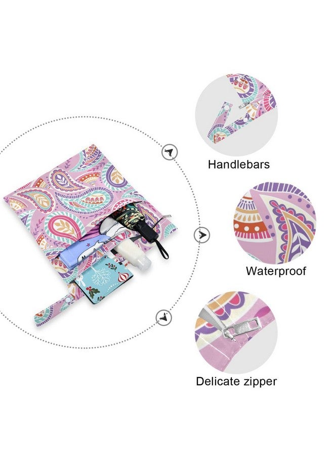 Kigai 2pcs Pink Paisley Wet Dry Bags,Waterproof Reusable Cloth Diaper Wet Dry Bags for Travel,Diapers,Dirty Gym Clothes and Toiletries - Image 4