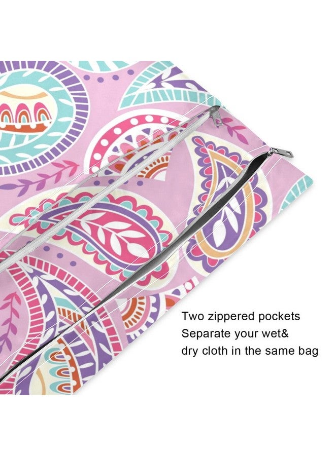 Kigai 2pcs Pink Paisley Wet Dry Bags,Waterproof Reusable Cloth Diaper Wet Dry Bags for Travel,Diapers,Dirty Gym Clothes and Toiletries - Image 3