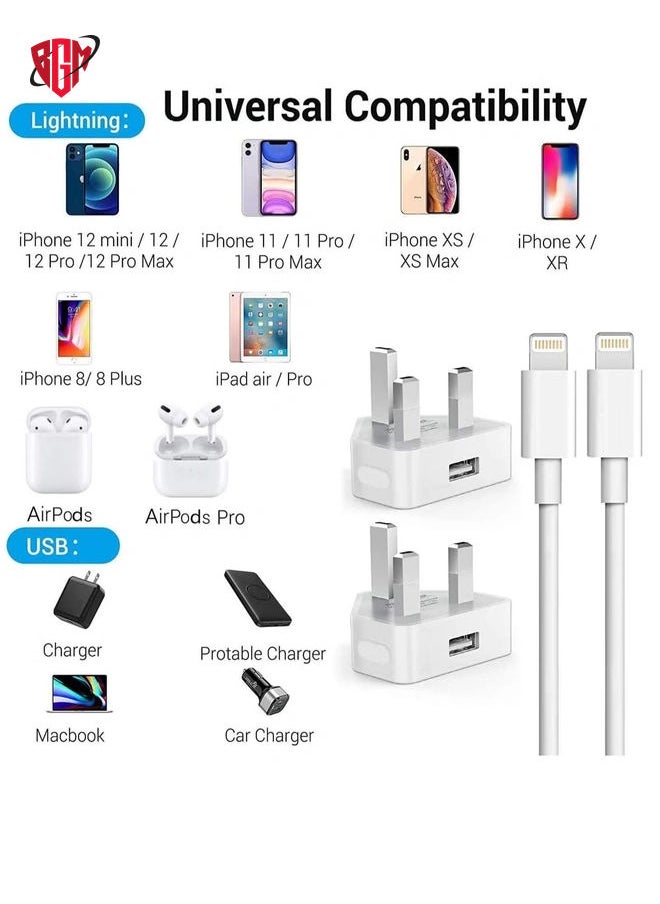 iPhone Charger Lightning Cable, [Apple MFi Certified] 2 Pack USB Plug Rapid Wall Charger Travel Plug & 2 Pack Lightning to USB Fast Charging Data Sync Transfer Cord with iPhone 13 112/11/XS/XR/X/8/7/i