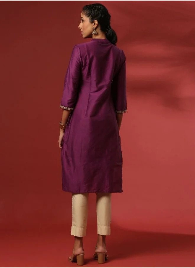 أبهشتي straight embroidered kurta- violet