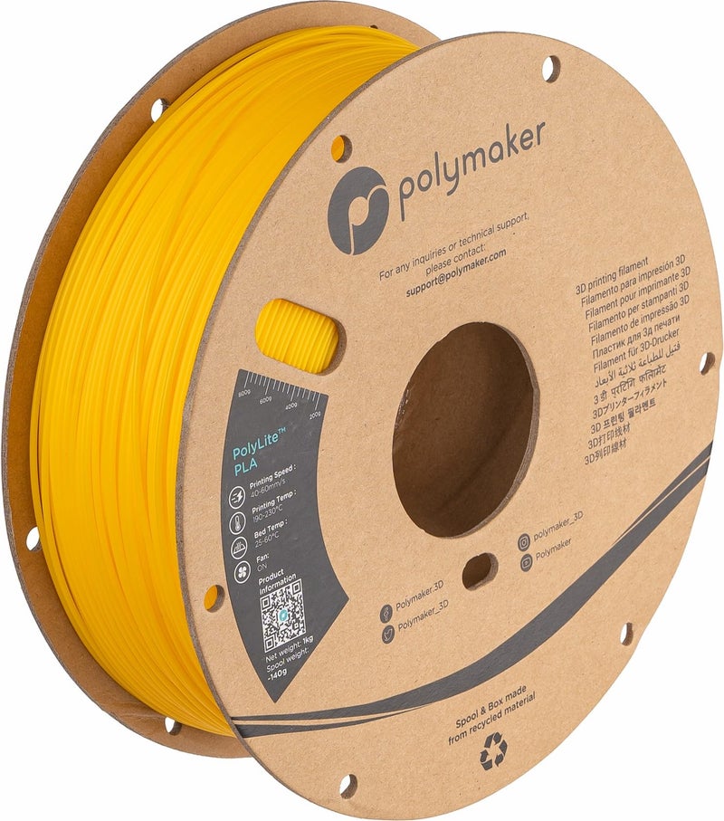 polymaker خيوط بوليمكر PLA، أصفر خيوط طباعة ثلاثية الأبعاد PLA 1.75 مم 1 كجم - خيوط طابعة ثلاثية الأبعاد PolyLite PLA، دقة أبعاد +/- 0.03 مم، متوافقة مع معظم الطابعات ثلاثية الأبعاد، أصفر - Image 1