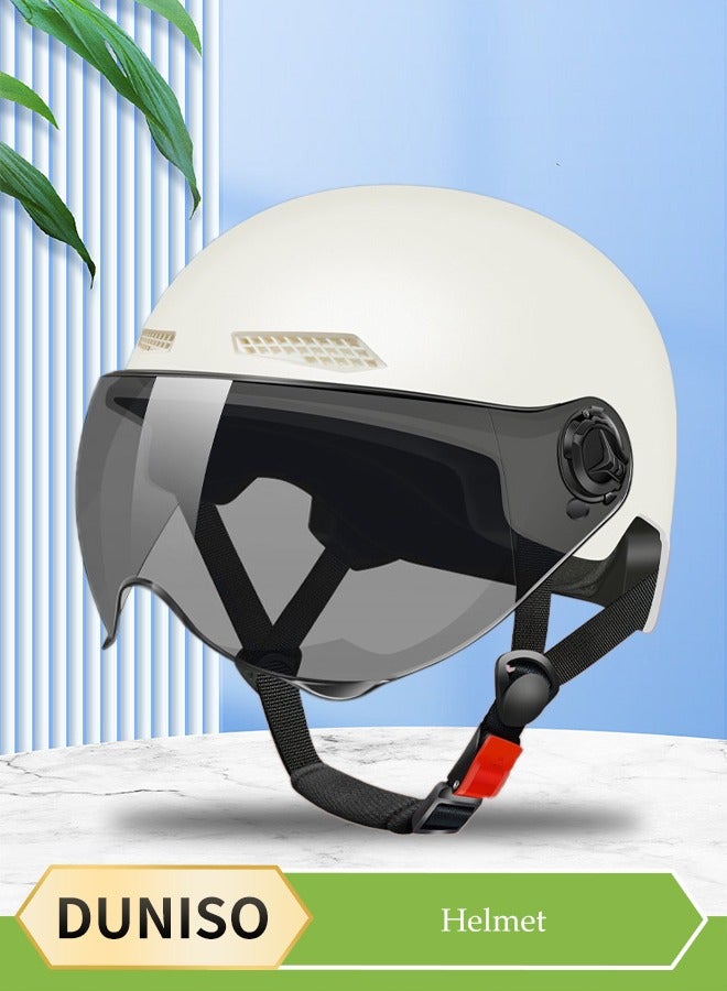 DUNISO خوذة مفتوحة الوجه، خوذة سكوتر مع نظارات قابلة للفصل، محيط رأس قابل للتعديل، مقاومة للصدمات والسقوط، مناسبة للرجال والنساء، بيضاء - Image 1