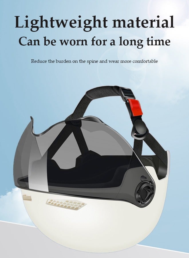 DUNISO خوذة مفتوحة الوجه، خوذة سكوتر مع نظارات قابلة للفصل، محيط رأس قابل للتعديل، مقاومة للصدمات والسقوط، مناسبة للرجال والنساء، بيضاء - Image 2