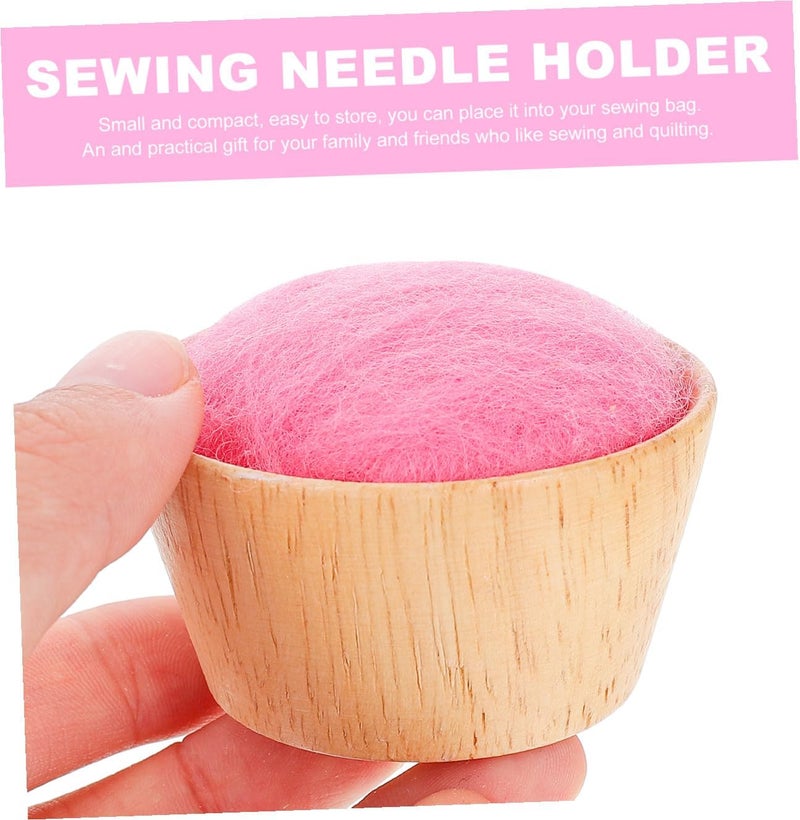 GATHINESS Handmade Half-Round Wool Pin Cushion with Wooden Base, Sewing Needle Holder and Organizer, Portable Red Needle Pin Storage for Embroidery and Craft Use - Image 4