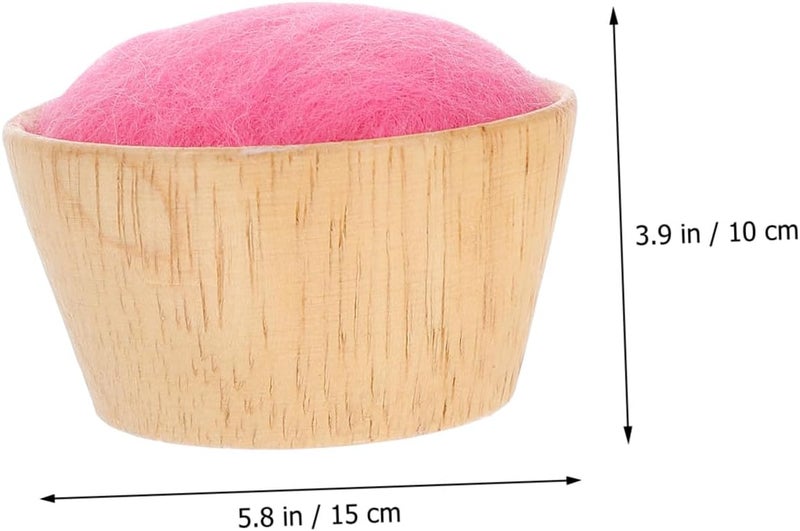 GATHINESS Handmade Half-Round Wool Pin Cushion with Wooden Base, Sewing Needle Holder and Organizer, Portable Red Needle Pin Storage for Embroidery and Craft Use - Image 2