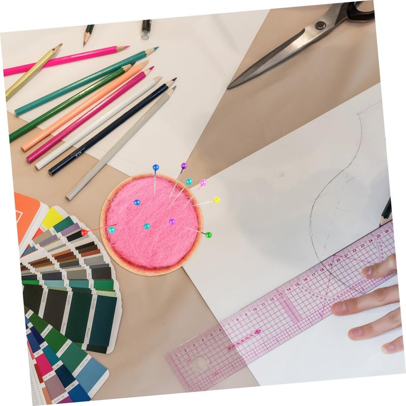 GATHINESS Handmade Half-Round Wool Pin Cushion with Wooden Base, Sewing Needle Holder and Organizer, Portable Red Needle Pin Storage for Embroidery and Craft Use - Image 5