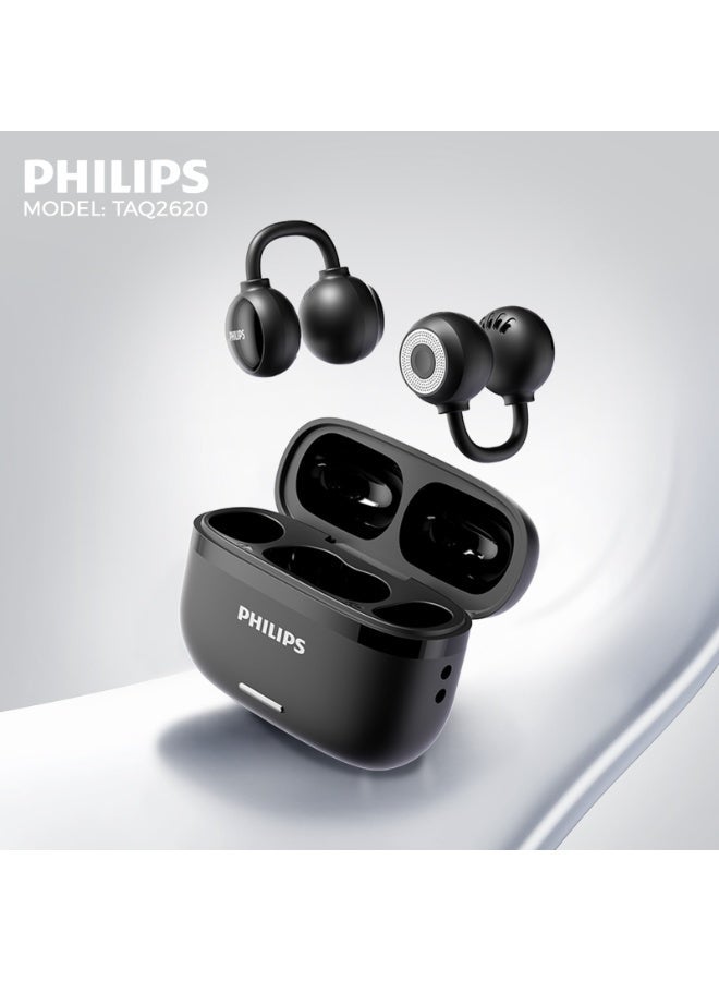 Philips TAQ2620 , Earphone,True Open Ear Headphones,True Wireless Earbuds,Long Playtime, IP54 Water and Dust Proof with  ANC,AI Call Noise Reduction,3D Surround Sound,Sterling Sound, Secure Fit and Comfort, For Sports, Work, Black - Image 2