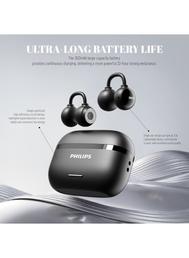 Philips TAQ2620 , Earphone,True Open Ear Headphones,True Wireless Earbuds,Long Playtime, IP54 Water and Dust Proof with  ANC,AI Call Noise Reduction,3D Surround Sound,Sterling Sound, Secure Fit and Comfort, For Sports, Work, Black - Image 3