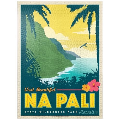 MyPuzzle.com MyPuzzle Hawaii Na Pali State Wilderness Park Vintage Poster Premium 1000 Piece Jigsaw Puzzle for Adults - Image 1