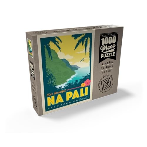 MyPuzzle.com MyPuzzle Hawaii Na Pali State Wilderness Park Vintage Poster Premium 1000 Piece Jigsaw Puzzle for Adults - Image 5
