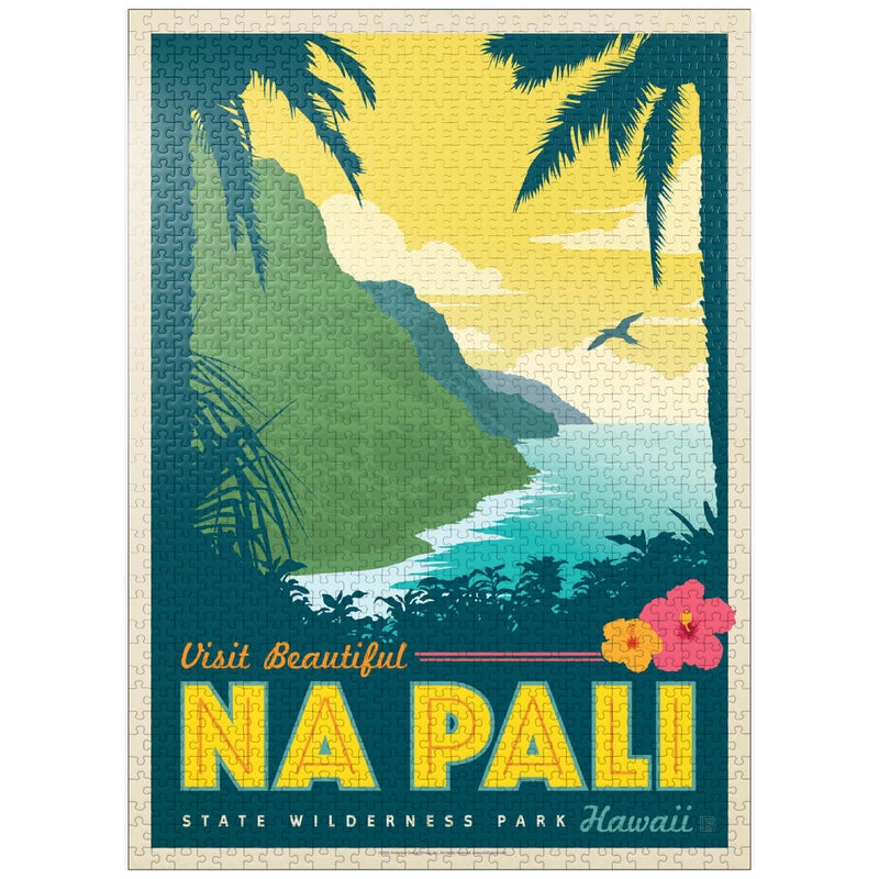 MyPuzzle.com MyPuzzle Hawaii Na Pali State Wilderness Park Vintage Poster Premium 1000 Piece Jigsaw Puzzle for Adults - Image 3