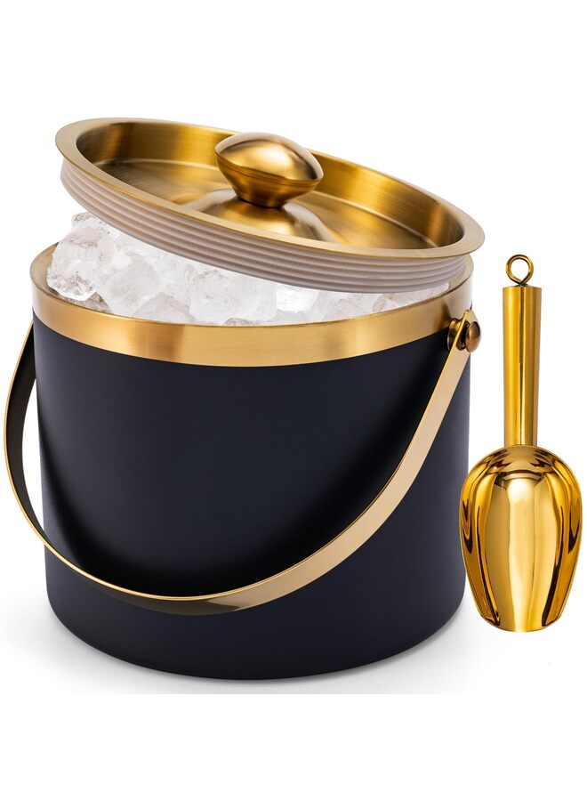 Jaffiust Ice Bucket, 3L Stainless Steel Double Wall Insulated Ice Bucket With Lid And Scoop, Ice Buckets for Parties, Handle, Keeps Ice Cold for Hours Great for Wine Champagne Cocktails(Black Gold) - Image 1
