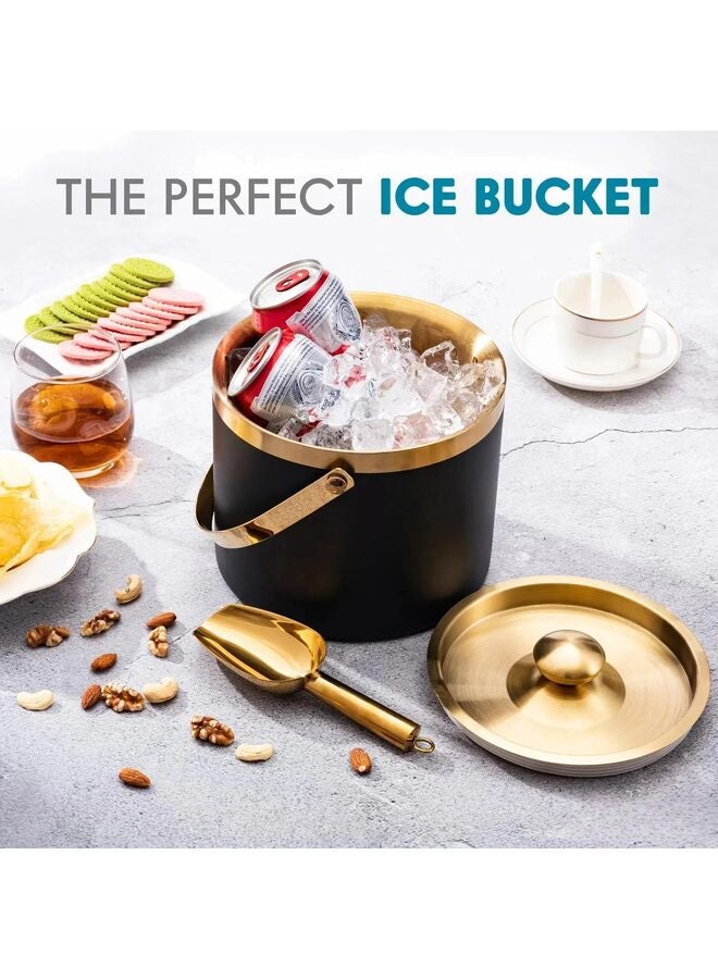 Jaffiust Ice Bucket, 3L Stainless Steel Double Wall Insulated Ice Bucket With Lid And Scoop, Ice Buckets for Parties, Handle, Keeps Ice Cold for Hours Great for Wine Champagne Cocktails(Black Gold) - Image 2