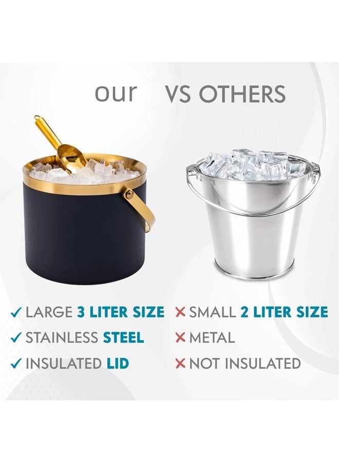 Jaffiust Ice Bucket, 3L Stainless Steel Double Wall Insulated Ice Bucket With Lid And Scoop, Ice Buckets for Parties, Handle, Keeps Ice Cold for Hours Great for Wine Champagne Cocktails(Black Gold) - Image 4