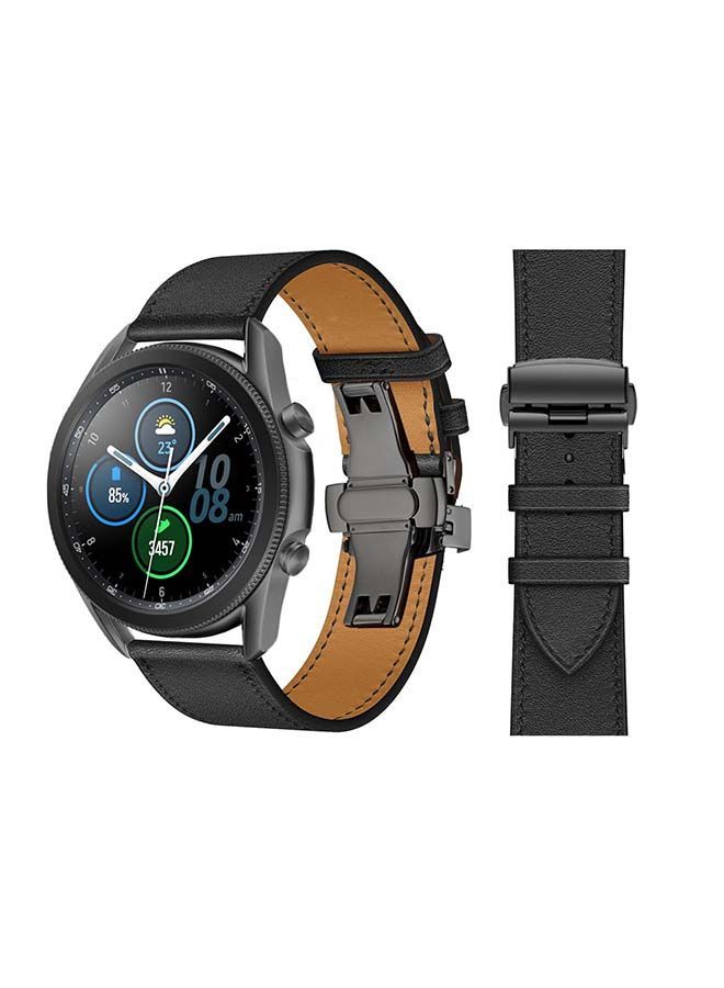 NIBEMINENT Genuine Leather Replacement Band for Samsung Galaxy Watch3 45mm Black - Image 1