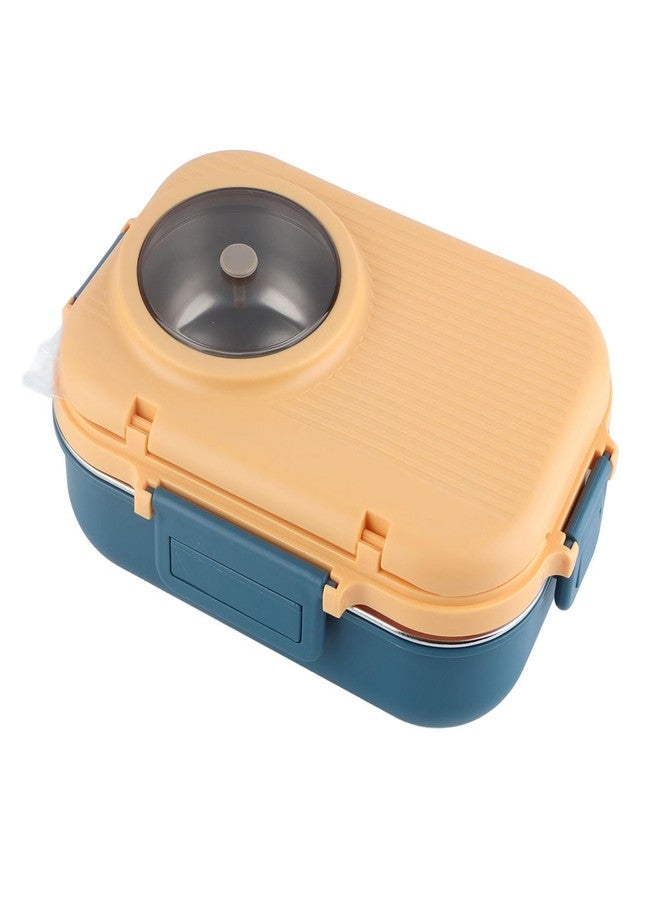 Tbest Thermal Lu Box For Hot Food Thermal Tazon,Lu Box Lu Box Thermal Lu Box 1100Ml Double Layer 3 Grid Design 304 Stainl Steel Box With Chopsticks Spoon Soup Bowl G (Blue Yellow) - Image 1