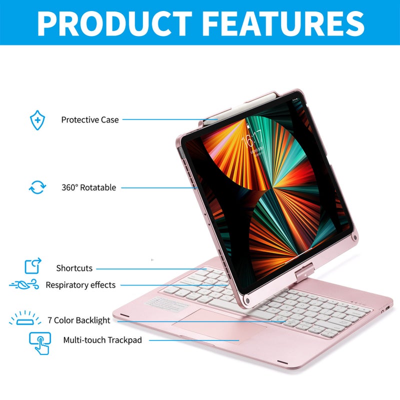 360 Degree Rotatable BT Keyboard for Rechargeable Wireless Keyboard& With 7-Color Backlit For ipad pro 12.9 inch - Image 2