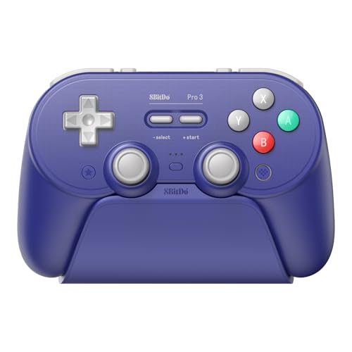 8Bitdo وحدة تحكم بلوتوث 8BitDo Pro 3 لجهاز سويتش / سويتش 2 – عصي تحكم TMR، أزرار ABXY قابلة للتبديل، أزرار خلفية احترافية، قاعدة شحن، زناد تأثير هال، لويندوز، أبل، ستيم أو إس، أندرويد - بنفسجي - Image 1