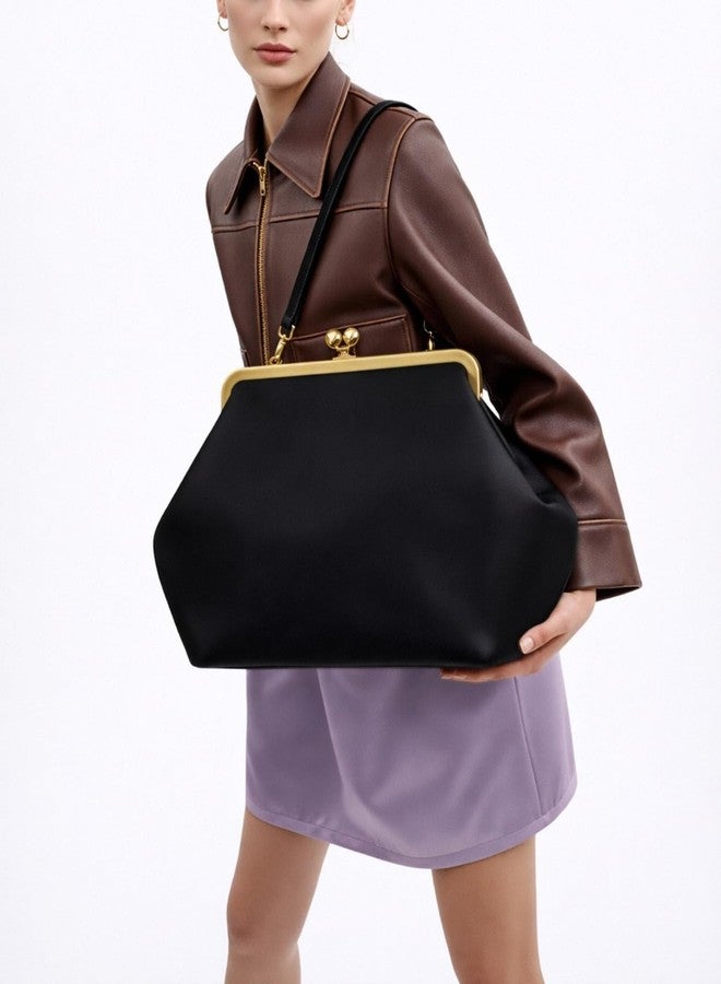 Niction Slouchy Kiss Lock Crossbody Bags Women Crescent KissLock Cross Body Hobo Shoulder Purses Kiss Clasp Hobo Handbags Wallet - Image 2