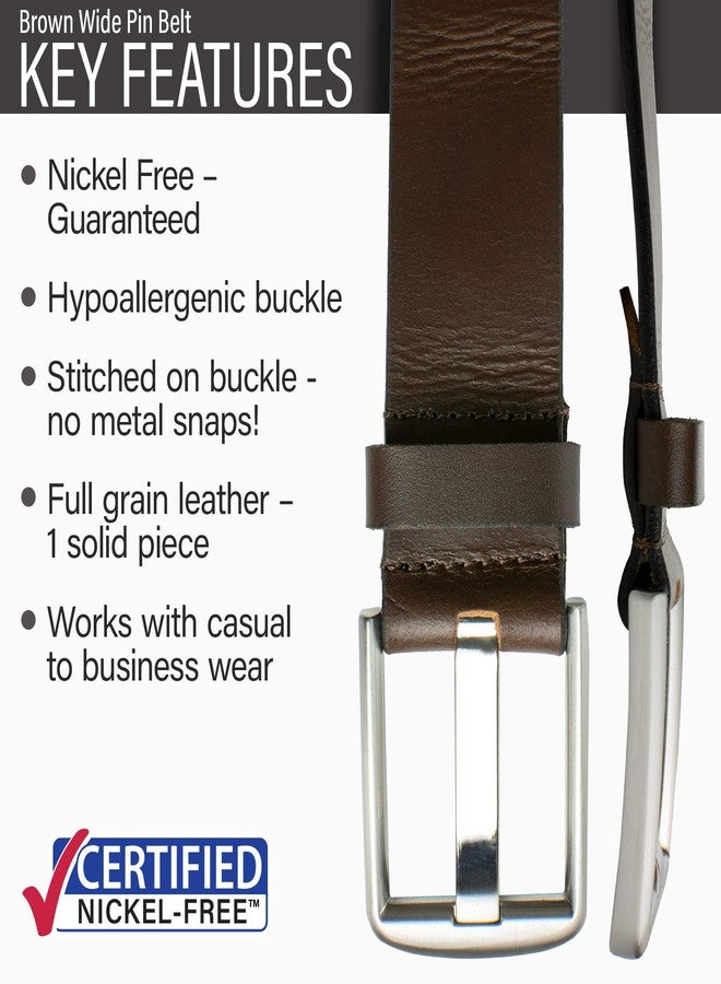Nickel Smart Brown Wide Pin Belt - 36" - Image 3
