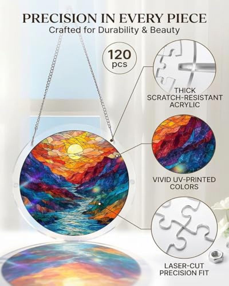 Acrylic Jigsaw Puzzle Suncatcher 83 Pieces DIY Stained Glass Sun Catcher Puzzles Kit for Adults Unisex Window Hanging Decoration Accessories Gift for Garden Door Home Decor - Image 5