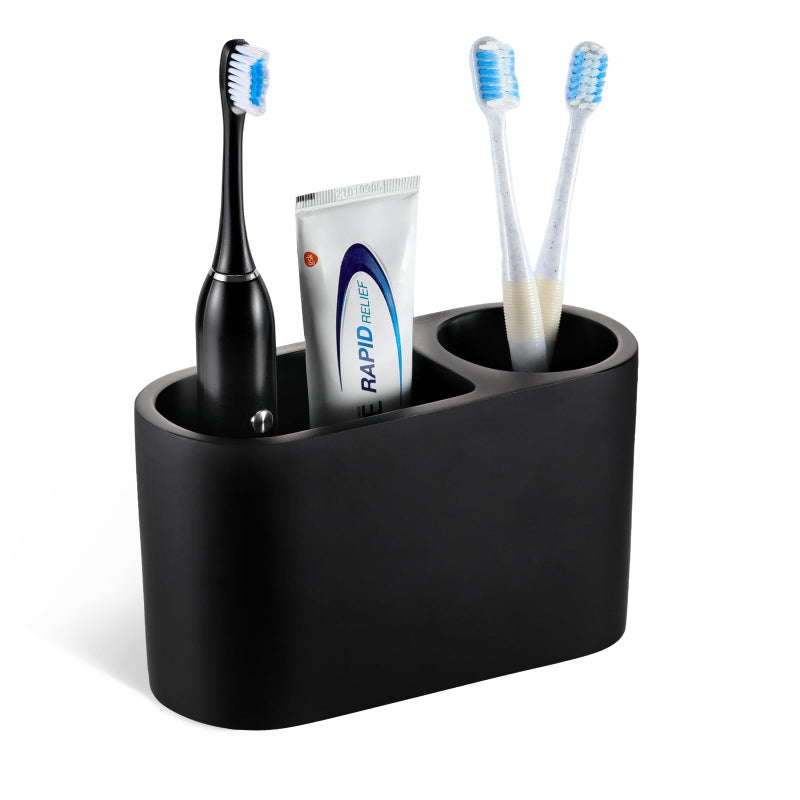 Luxspire Toothbrush Holder  2 Slots Toothbrush And Toothpaste Holdersfor Bathrooms  Resin Toothbrush Holder Electric Toothbrush Stand For Vanity Countertop  Bathroom Accessories  Matte Black - Image 1