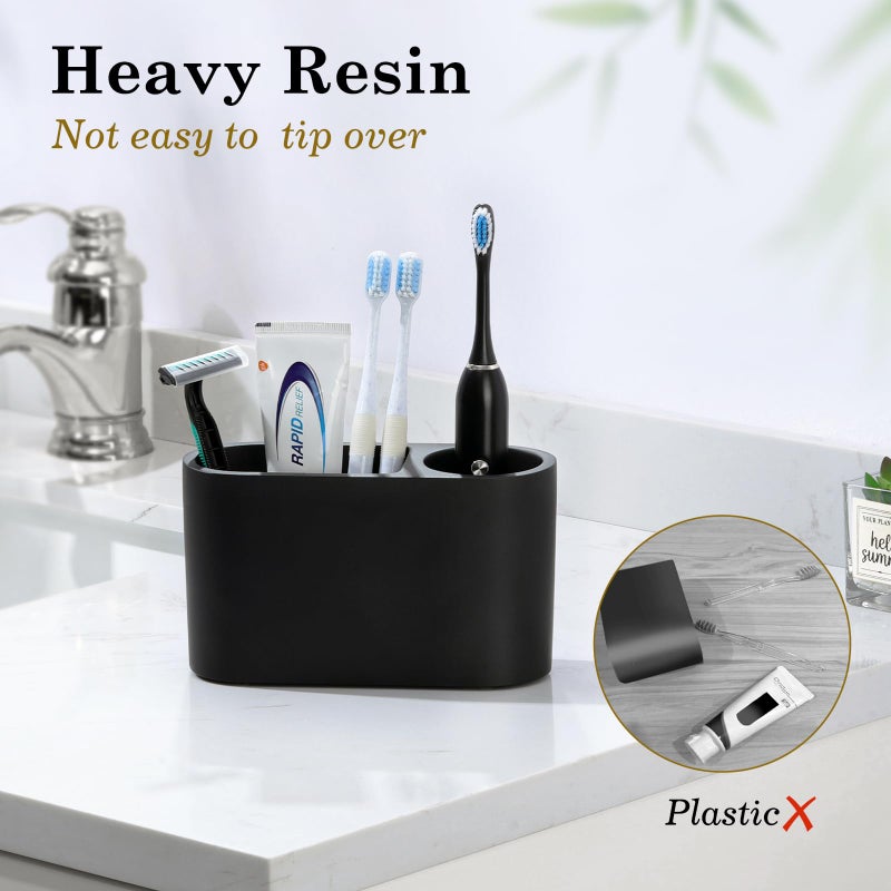 Luxspire Toothbrush Holder  2 Slots Toothbrush And Toothpaste Holdersfor Bathrooms  Resin Toothbrush Holder Electric Toothbrush Stand For Vanity Countertop  Bathroom Accessories  Matte Black - Image 2