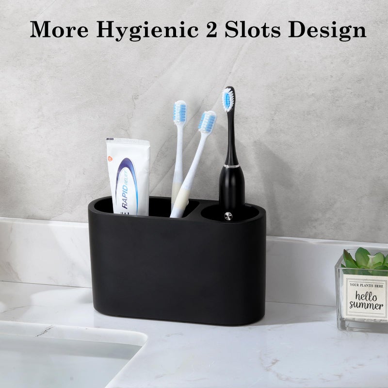 Luxspire Toothbrush Holder  2 Slots Toothbrush And Toothpaste Holdersfor Bathrooms  Resin Toothbrush Holder Electric Toothbrush Stand For Vanity Countertop  Bathroom Accessories  Matte Black - Image 3