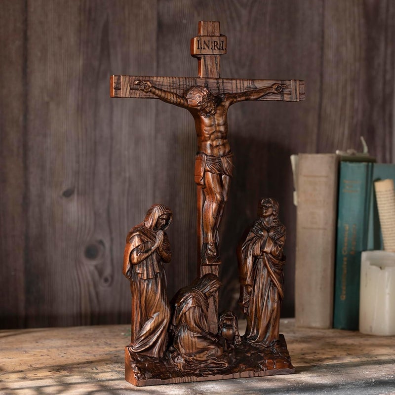 BGCOPPER Store Standing Crucifix Wall Cross, INRI Jesus Cross for Wall, Handmade Wooden Cross Wall Decor for Home Christmas Gift - 20 Inch - Image 3