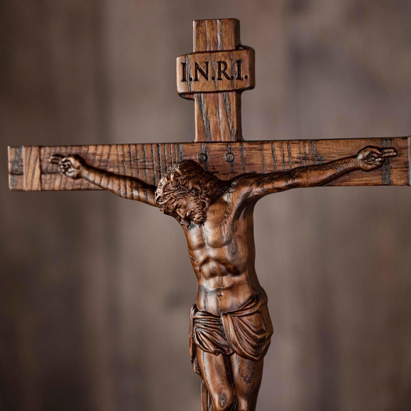 BGCOPPER Store Standing Crucifix Wall Cross, INRI Jesus Cross for Wall, Handmade Wooden Cross Wall Decor for Home Christmas Gift - 20 Inch - Image 4
