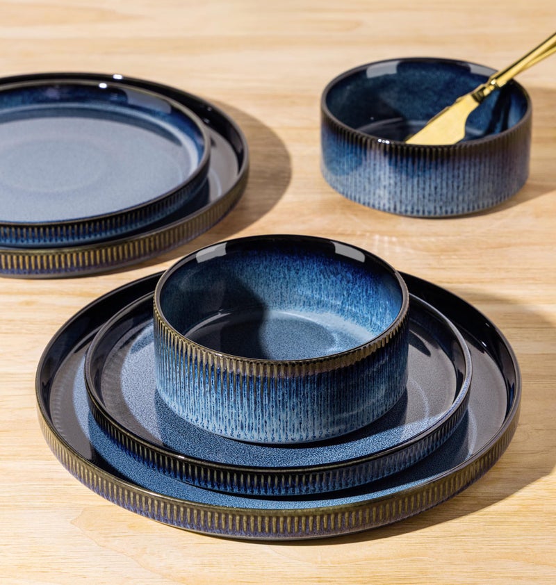 TheTerra Ceramic Dinnerware Sets for 4, 12 Pieces Porcelain Lightweight Plates and Bowls Sets, Scratch Resistant Dish Set, Oven & Microwave & Dishwasher Safe, Starry Blue - Image 5