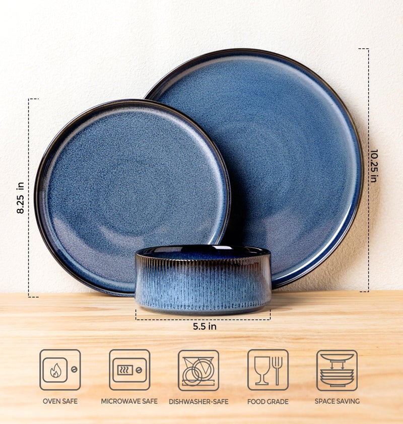TheTerra Ceramic Dinnerware Sets for 4, 12 Pieces Porcelain Lightweight Plates and Bowls Sets, Scratch Resistant Dish Set, Oven & Microwave & Dishwasher Safe, Starry Blue - Image 2