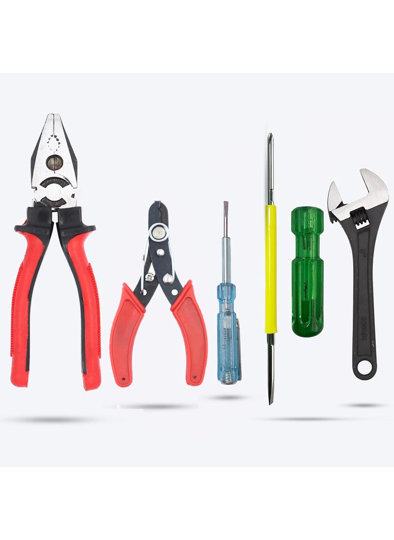 Hillgrove - Hillgrove HGCM377M1 8inch Heavy Duty Grip Combination Pilash Hand Tool Lineman Plier with Adjustable Wrench Wire Cutter Line TesterElectrical Tape and 2in1 Screwdriver - Image 1