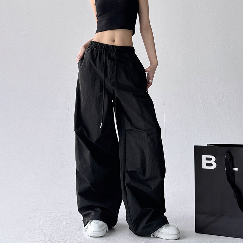 Hot girl wind red paratrooper overalls women's 2025 spring/summer thin pleated quick-drying wide-leg floor-dragging casual pants trendy - Image 3