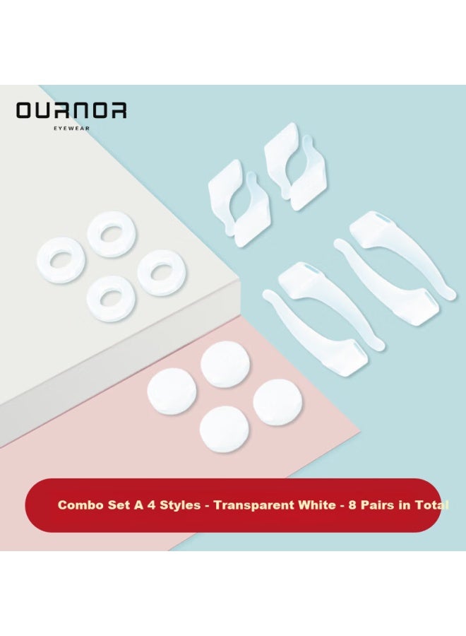 Oona Onna Eyeglass Anti-slip Retainer Holder Sports Anti-slip Ear Hooks Set A White Four Styles - 8 Pairs - Image 1